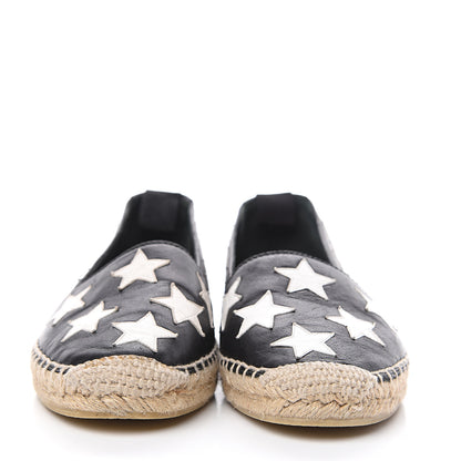 Saint Laurent Nappa Embossed Star Print Espadrilles 35 Black Optic White 2 of 10