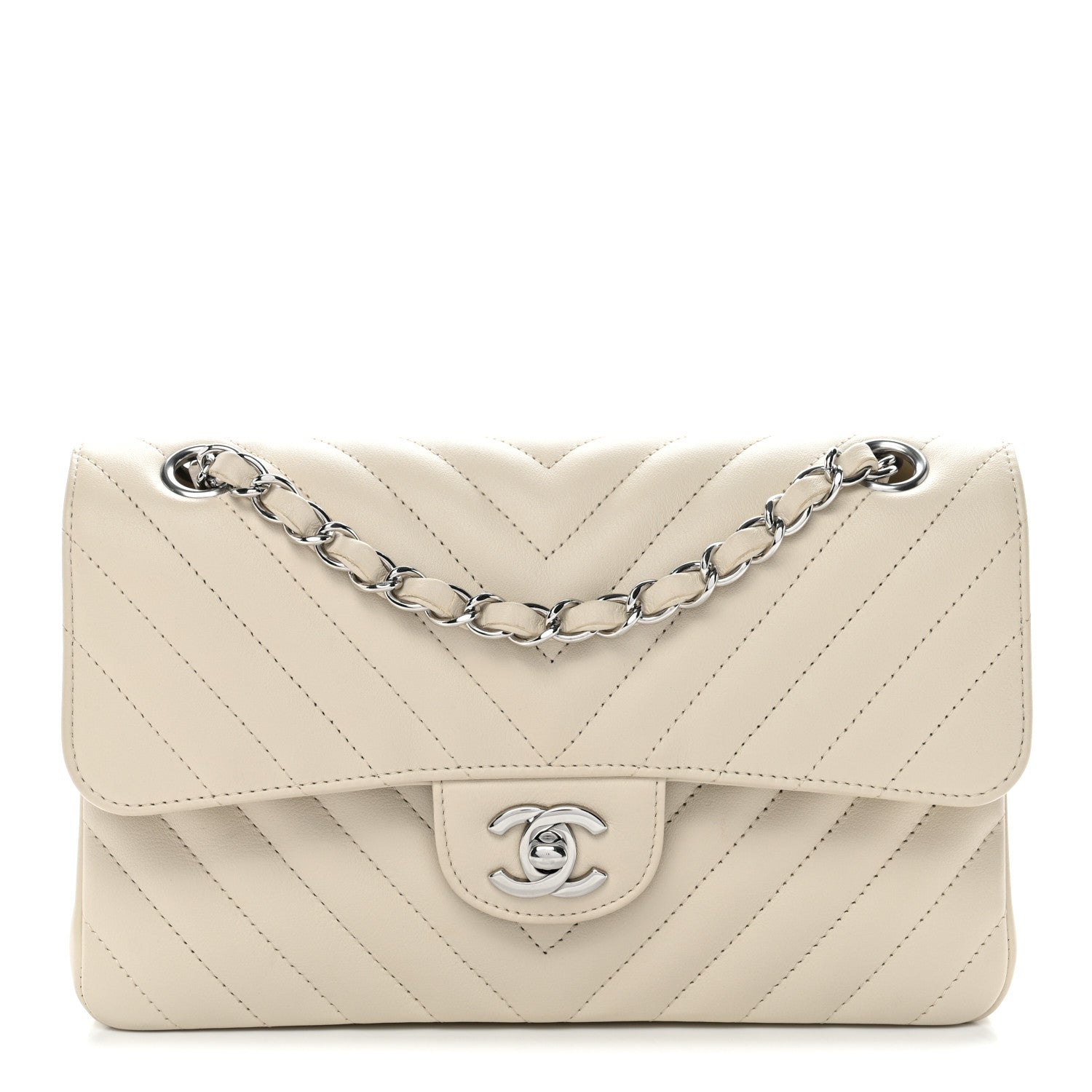 Chanel Calfskin Chevron Quilted Small Double Flap Ivory 1 of 12