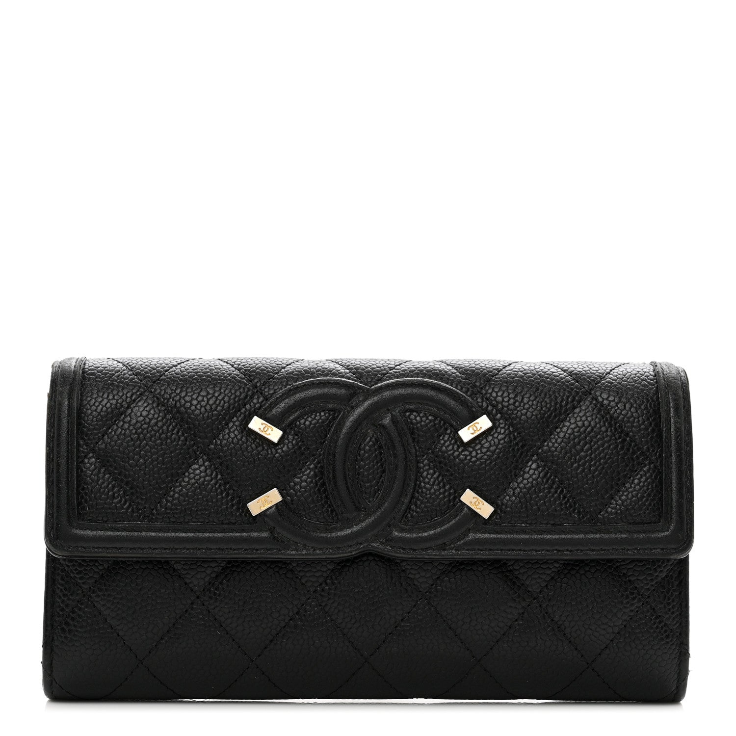 Chanel Caviar Quilted Filigree Large Gusset Flap Wallet Black 1 of 10