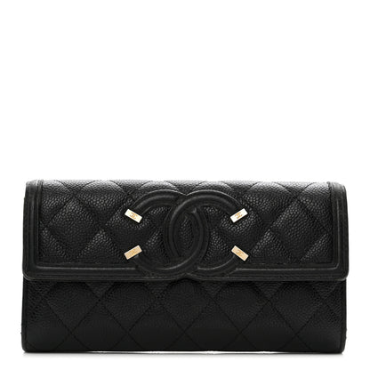 Chanel Caviar Quilted Filigree Large Gusset Flap Wallet Black 1 of 10