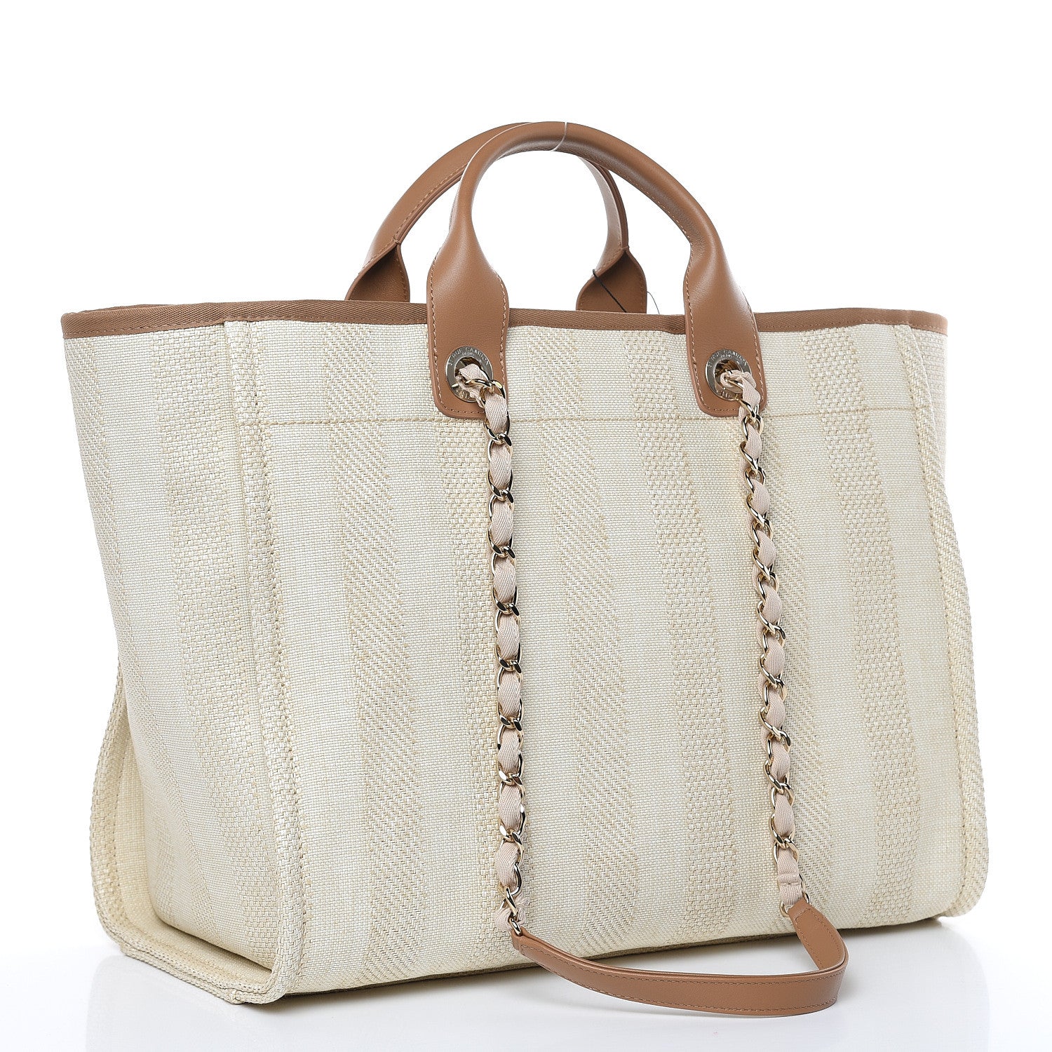 Chanel Straw Raffia Calfskin Striped Large Deauville Tote Beige 3 of 10