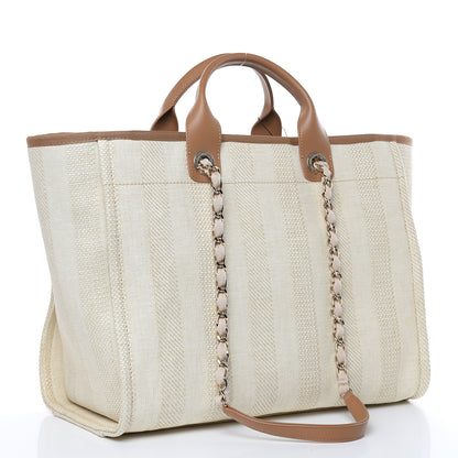 Chanel Straw Raffia Calfskin Striped Large Deauville Tote Beige 3 of 10