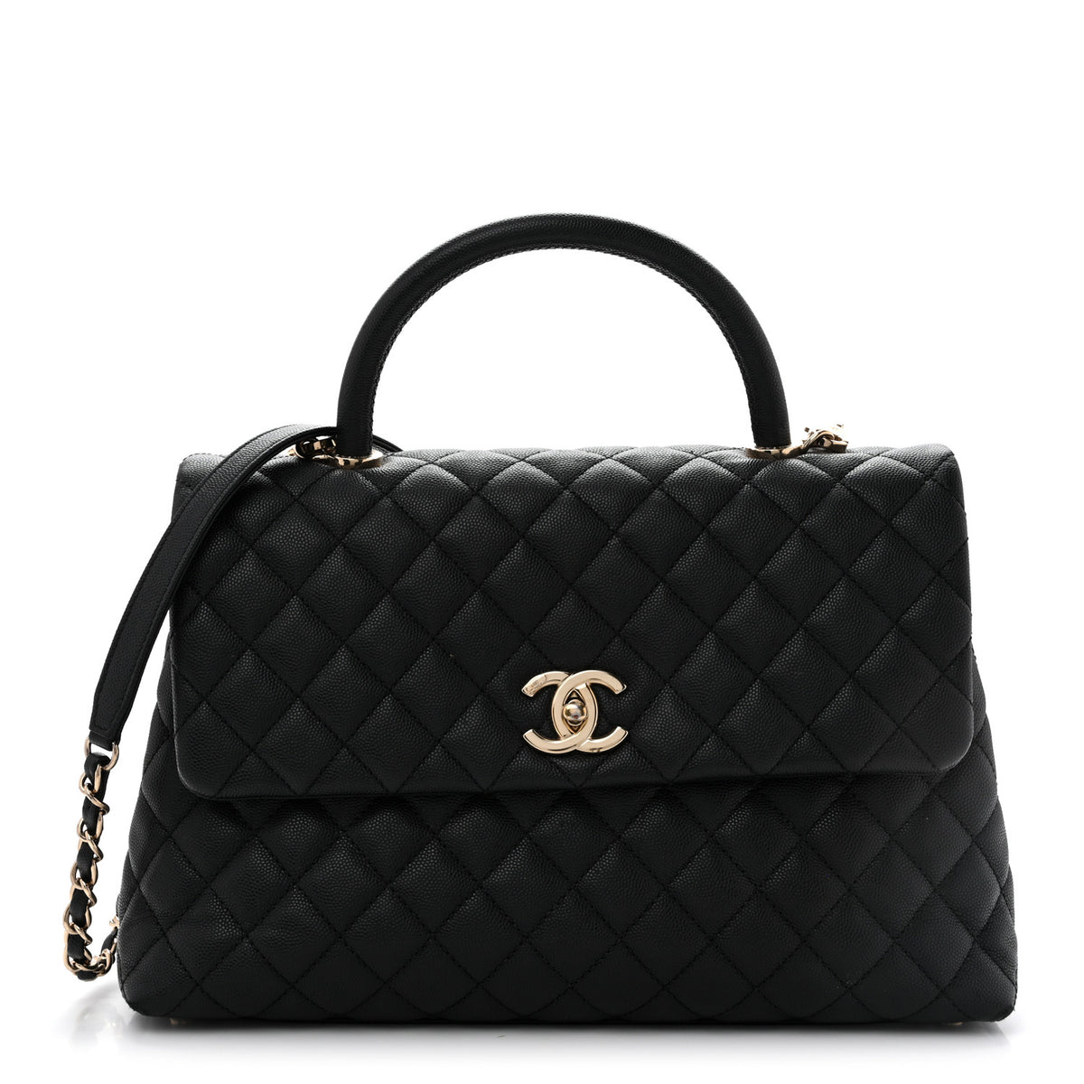 Caviar Quilted Medium Coco Handle Flap Black