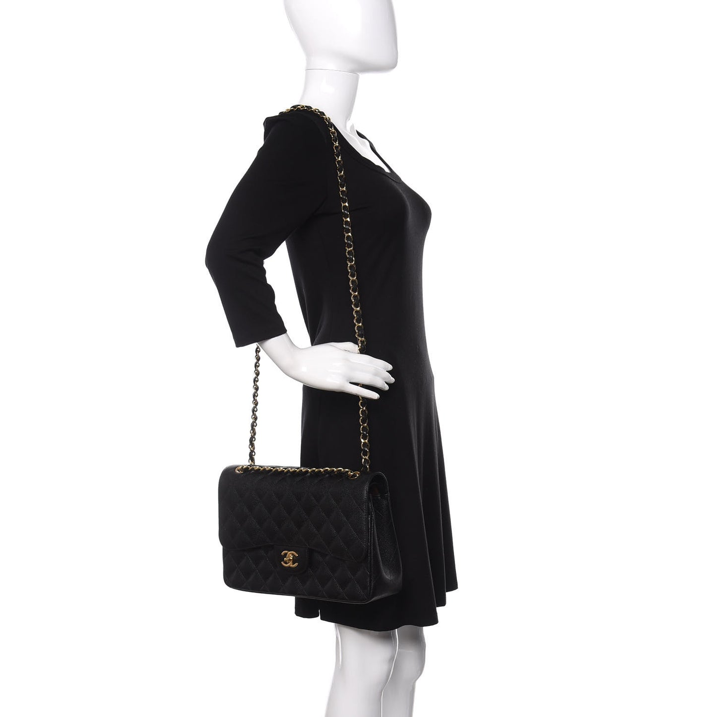 Caviar Quilted Jumbo Double Flap Black