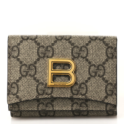 Gucci X BALENCIAGA GG Supreme Monogram Card Case Wallet Beige Ebony 1 of 8