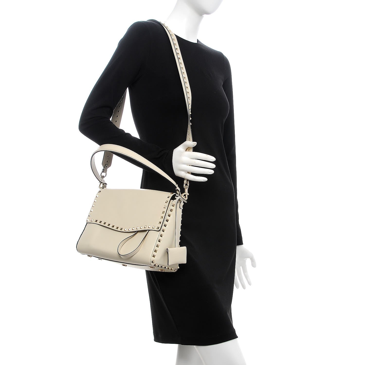 Valentino Garavani Vitello Rockstud Top Handle Shoulder Bag Ivory 3 of 10