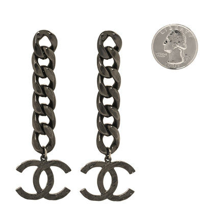 Chanel Metal CC Pick Drop Earrings Ruthenium 2 of 5