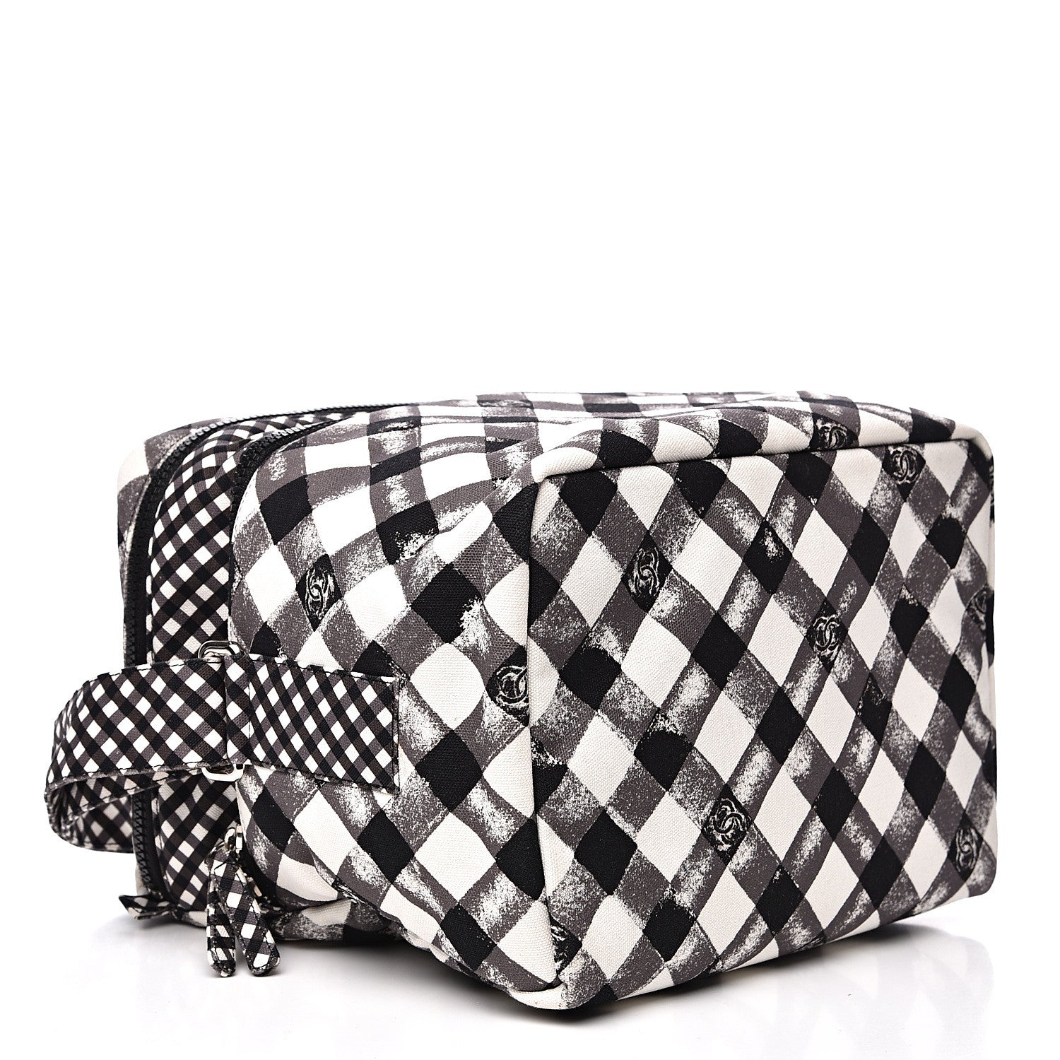 Chanel Canvas Gingham Printed CC Lunch Box Bag Black White 3 of 10