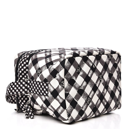 Chanel Canvas Gingham Printed CC Lunch Box Bag Black White 3 of 10