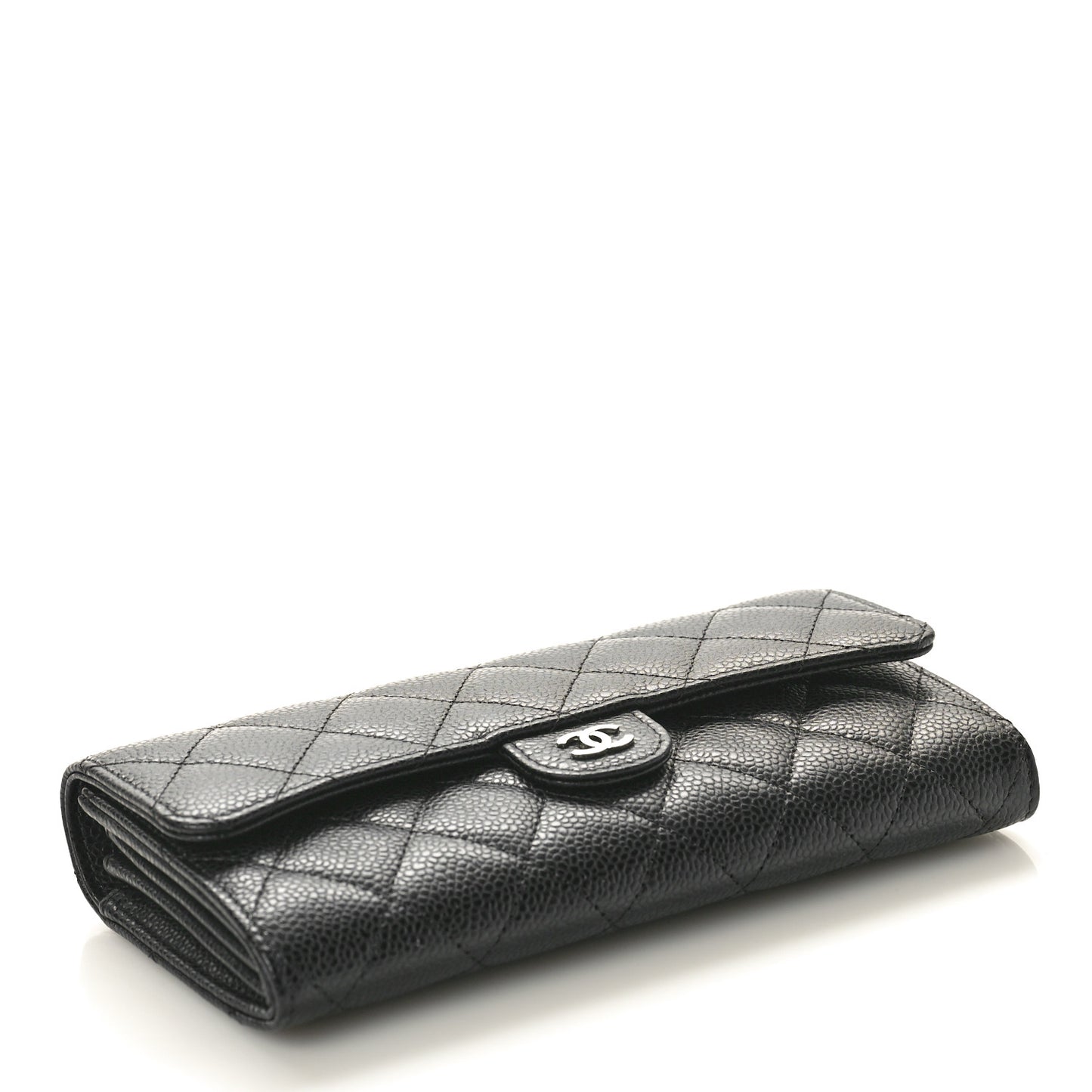 Caviar Quilted Large Gusset Flap Wallet Black