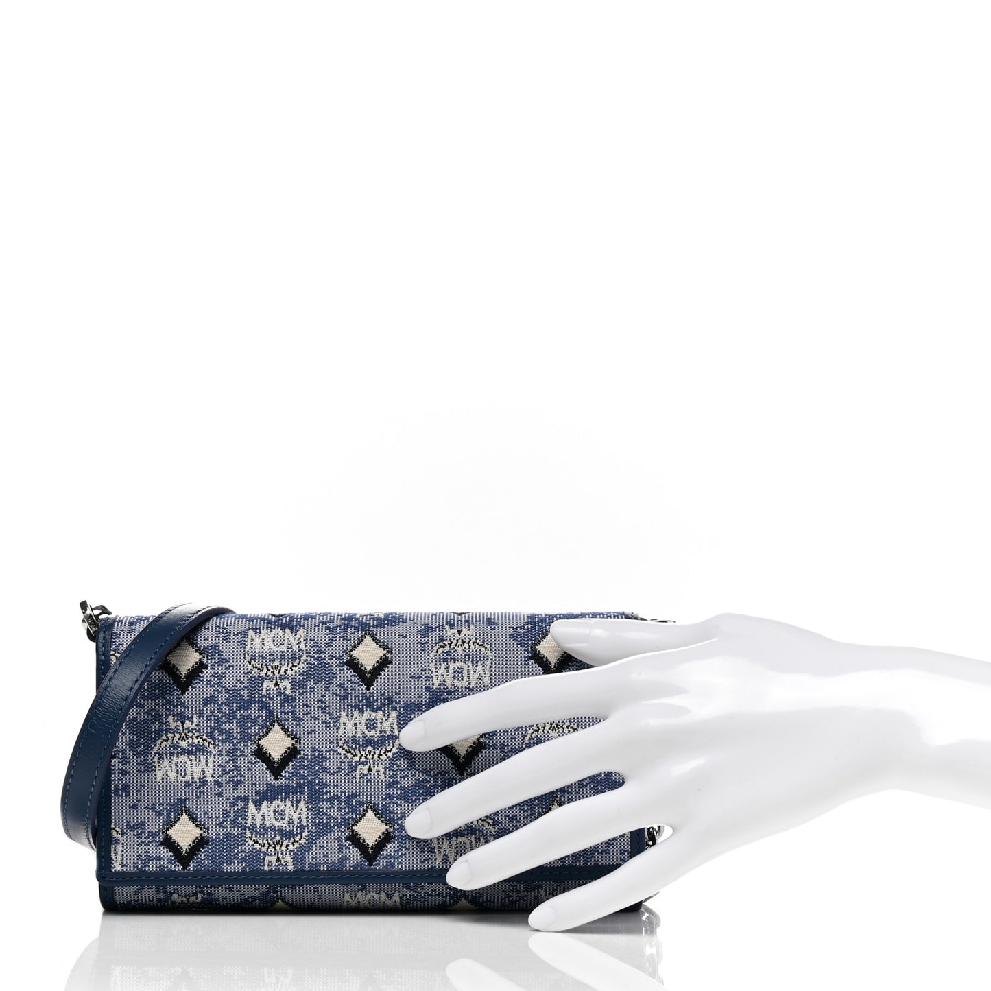 Vintage Jacquard Monogram Aren Chain Wallet Crossbody Blue