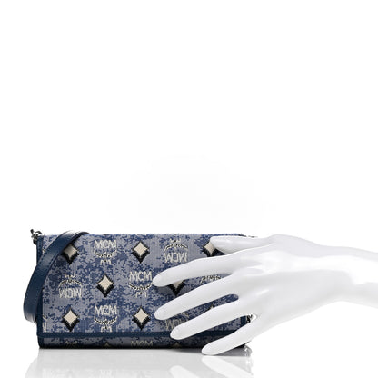 MCM Vintage Jacquard Monogram Aren Chain Wallet Crossbody Blue 2 of 6