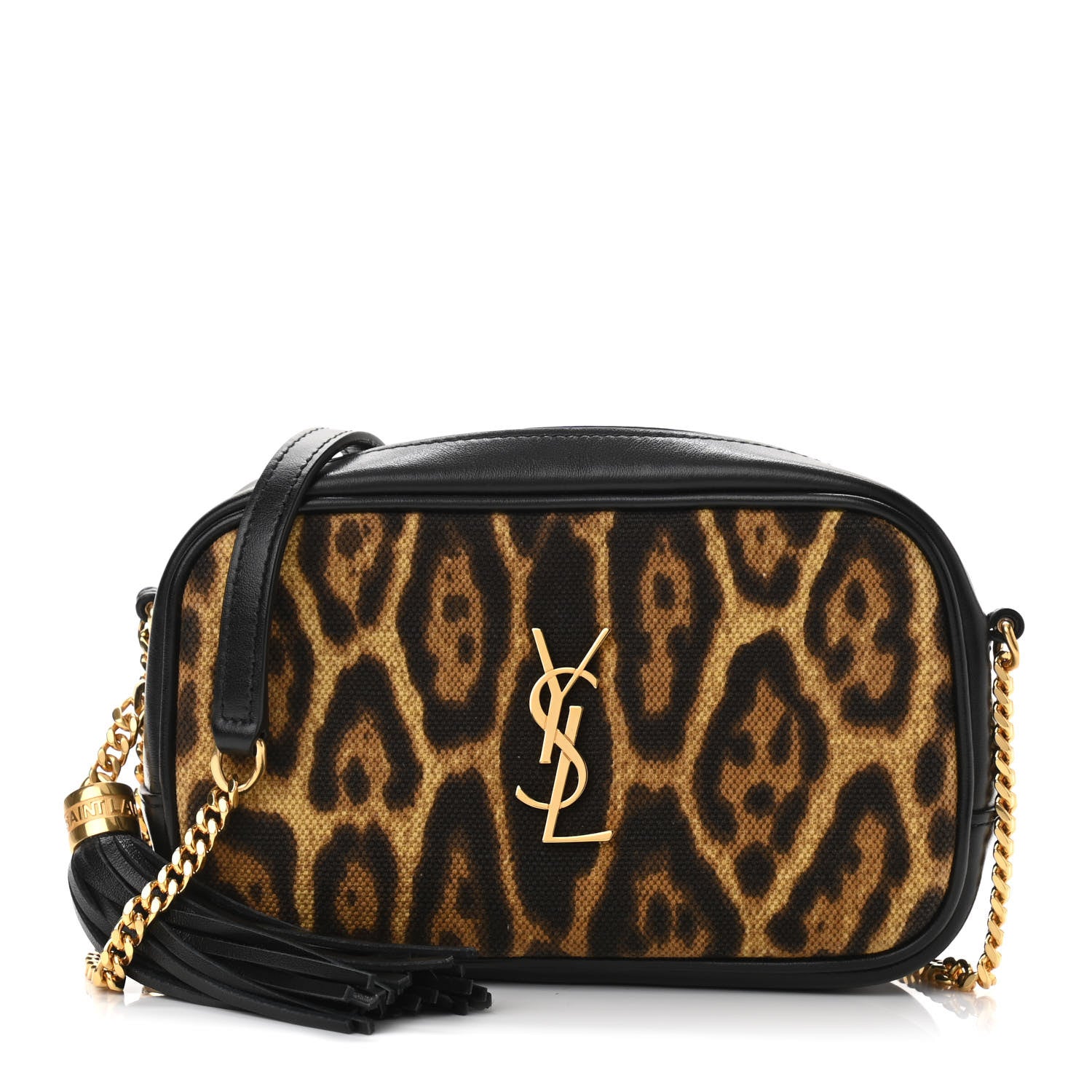 Saint Laurent Canvas Calfskin Leopard Print Monogram Mini Lou Camera Bag Brown 1 of 11