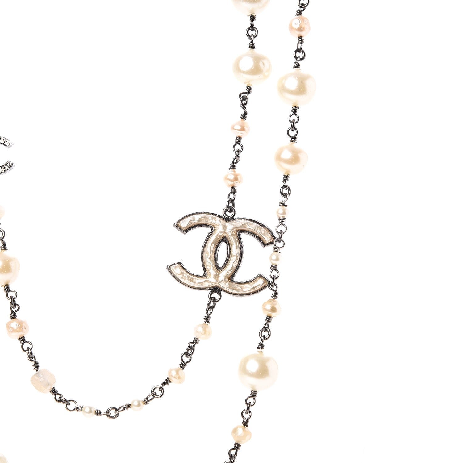 Chanel Ruthenium Enamel Graduated Baroque Pearl CC Long Necklace 4 of 6