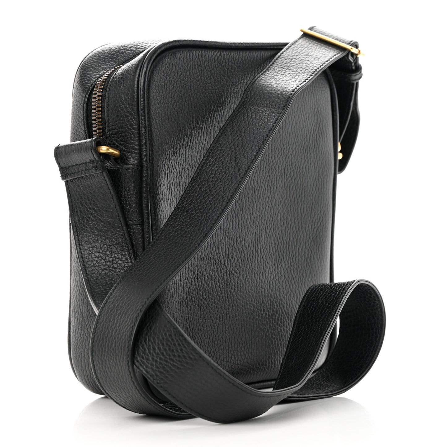Grained Calfskin Logo Messenger Bag Black