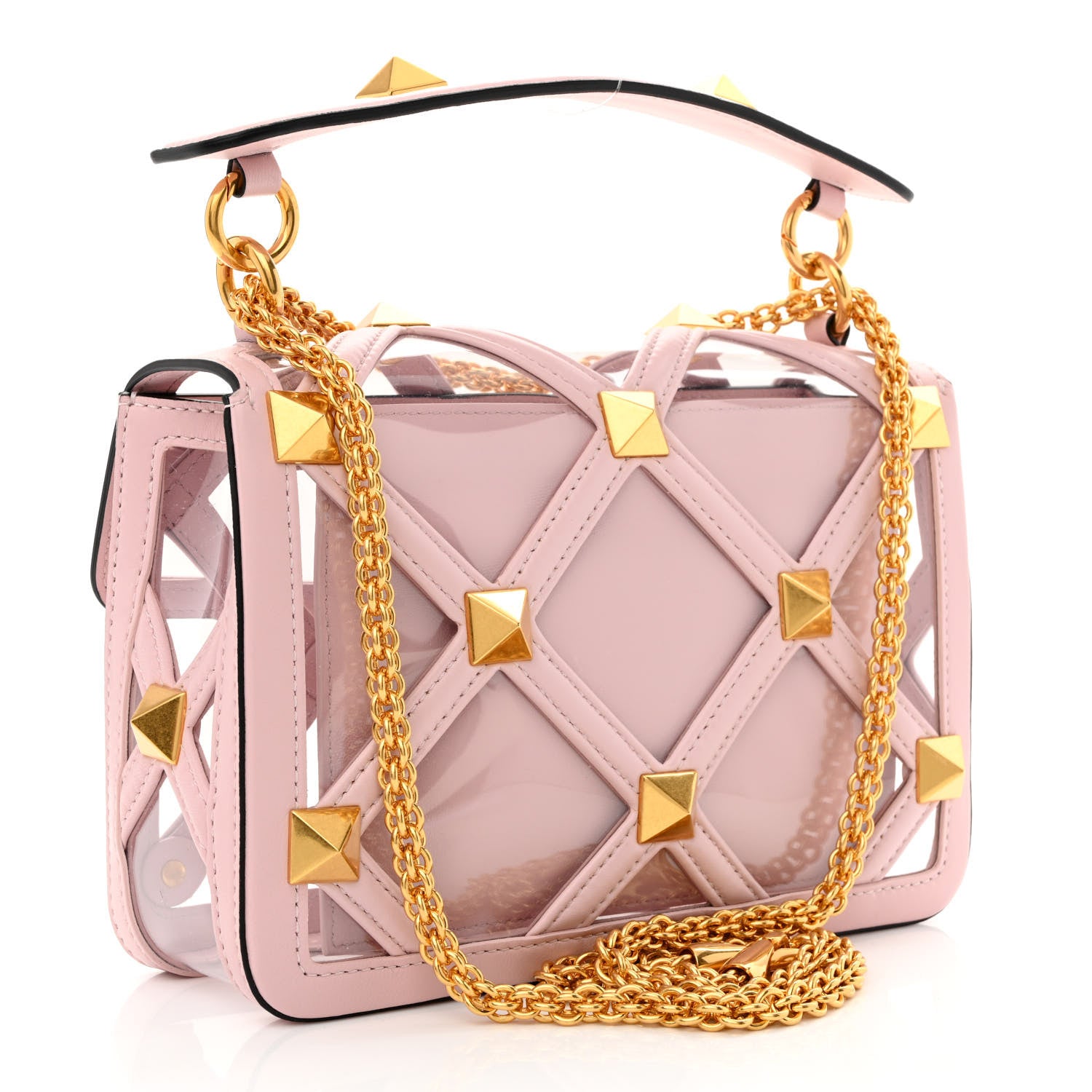 Valentino Garavani PVC Calfskin Medium Roman Stud Shoulder Bag Transparent Rose Quartz 3 of 11