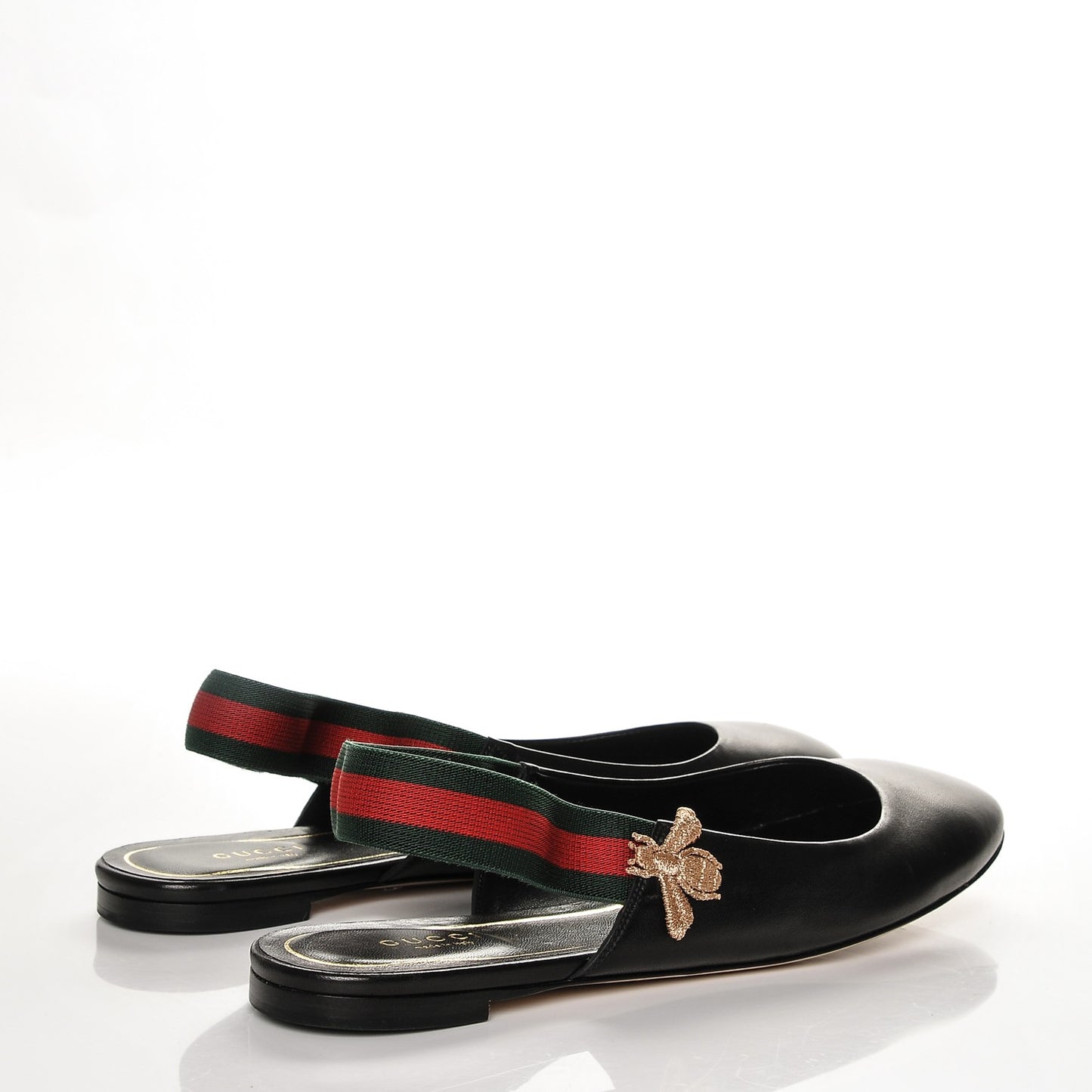 Calfskin Bayadere Bee Slingback Flats 39.5 Nero Black