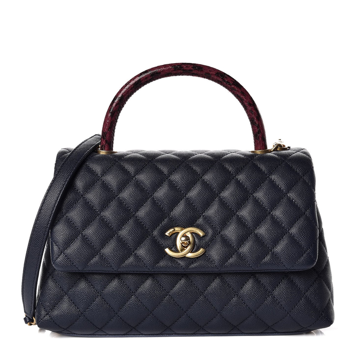 Caviar Elaphe Quilted Small Coco Handle Flap Navy