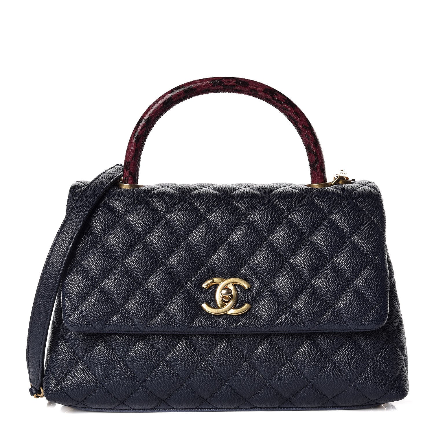 Chanel Caviar Elaphe Quilted Small Coco Handle Flap Navy 1 of 16