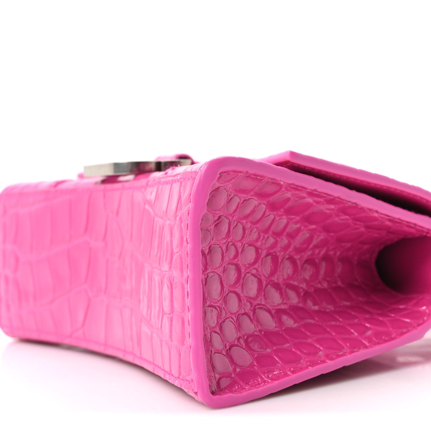 Shiny Calfskin Crocodile Embossed Hourglass Top Handle Bag XS Lipstick Pink