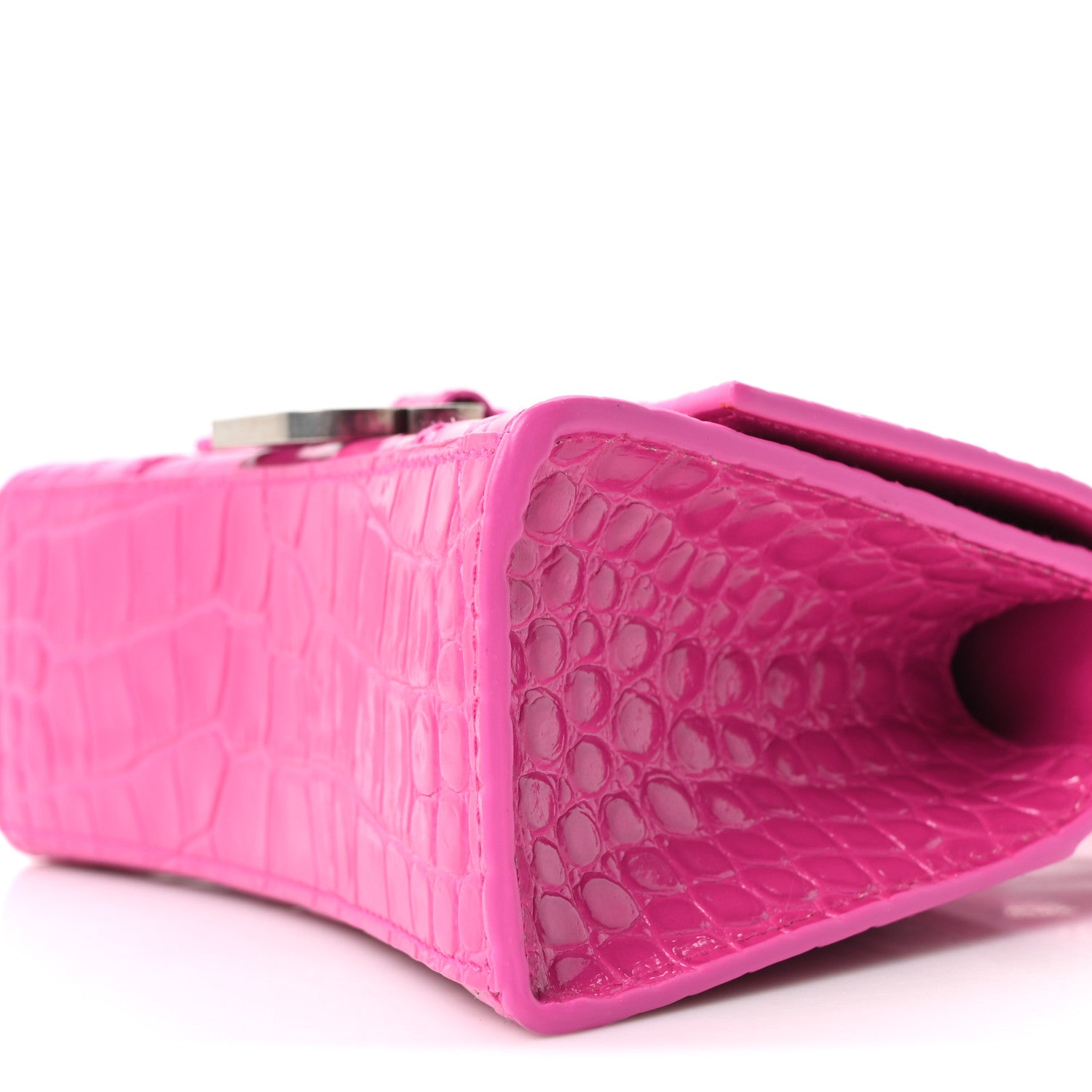 Balenciaga Shiny Calfskin Crocodile Embossed Hourglass Top Handle Bag XS Lipstick Pink 11 of 11