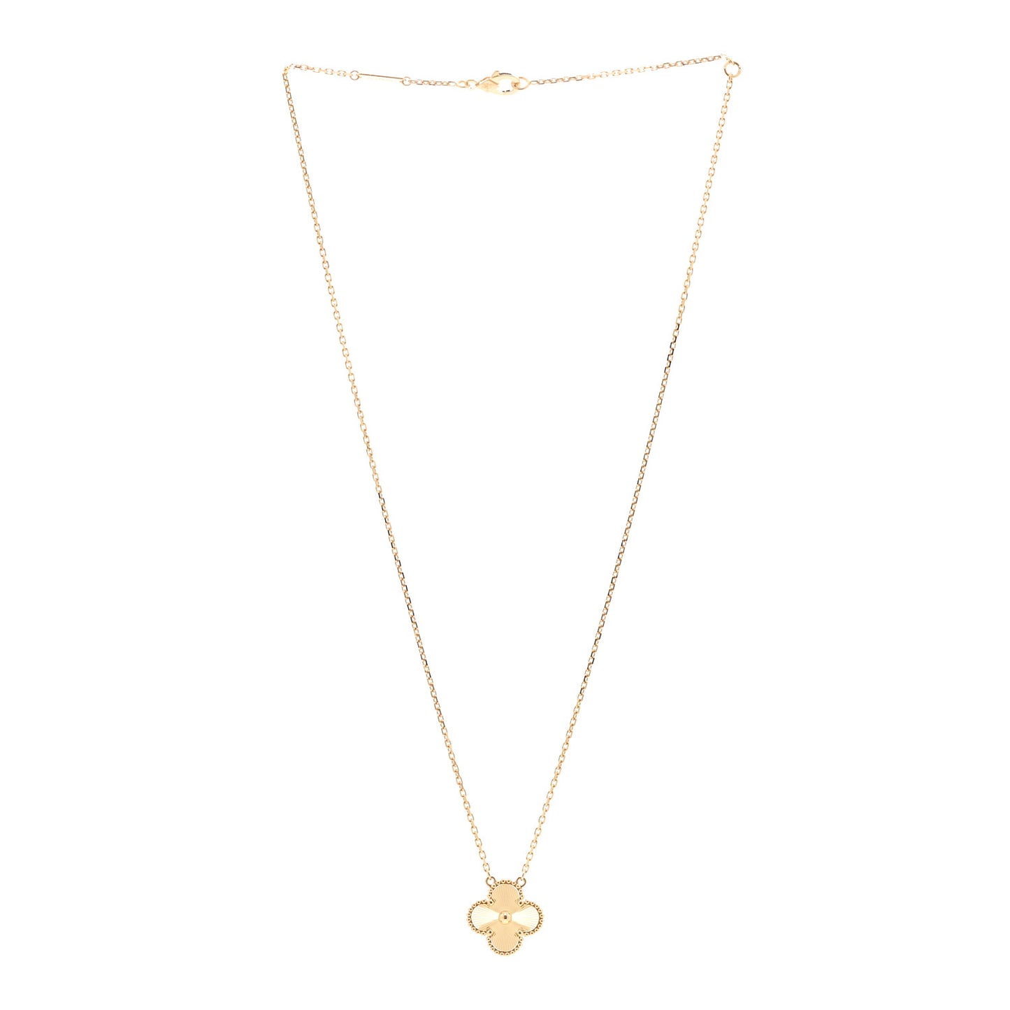 18K Yellow Gold Guilloche Vintage Alhambra Pendant Necklace
