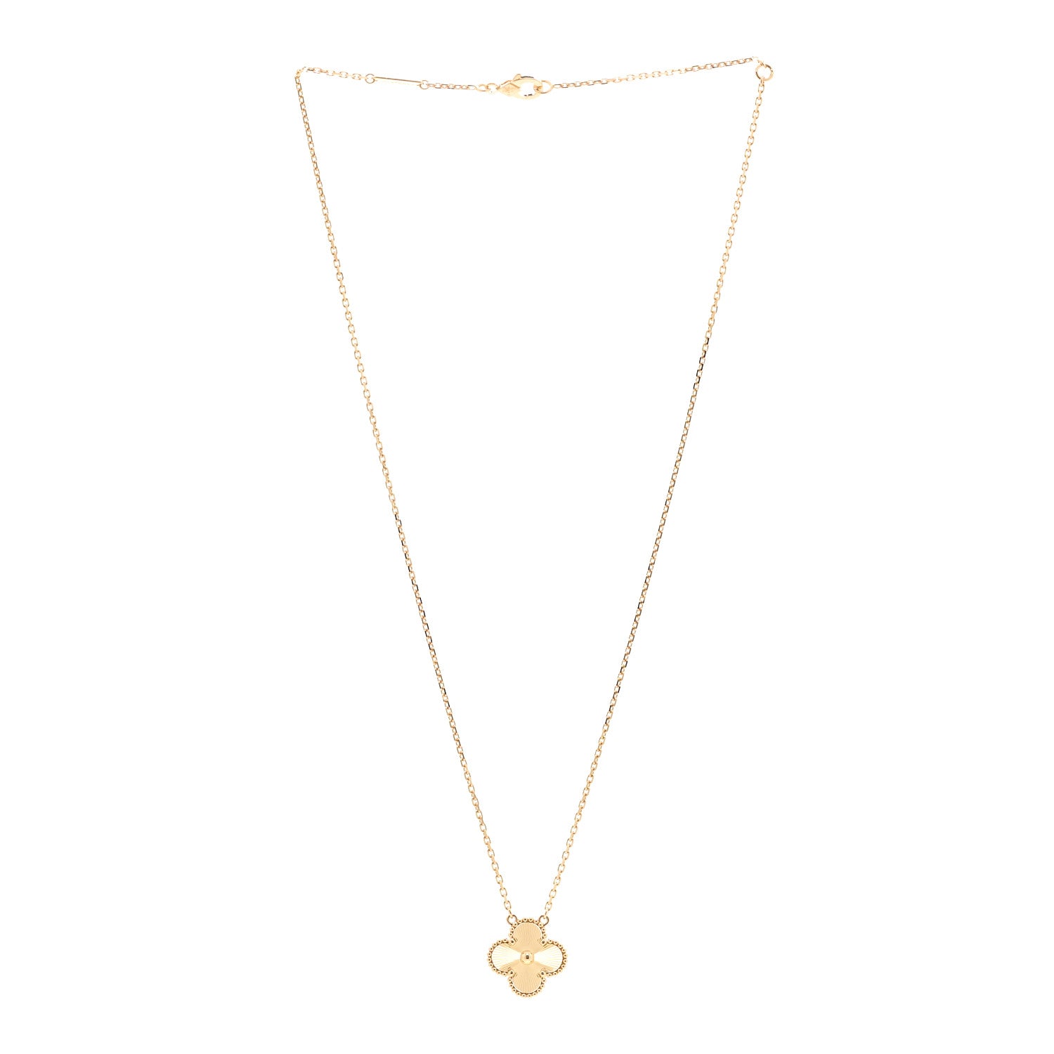 Van Cleef & Arpels 18K Yellow Gold Guilloche Vintage Alhambra Pendant Necklace 3 of 6