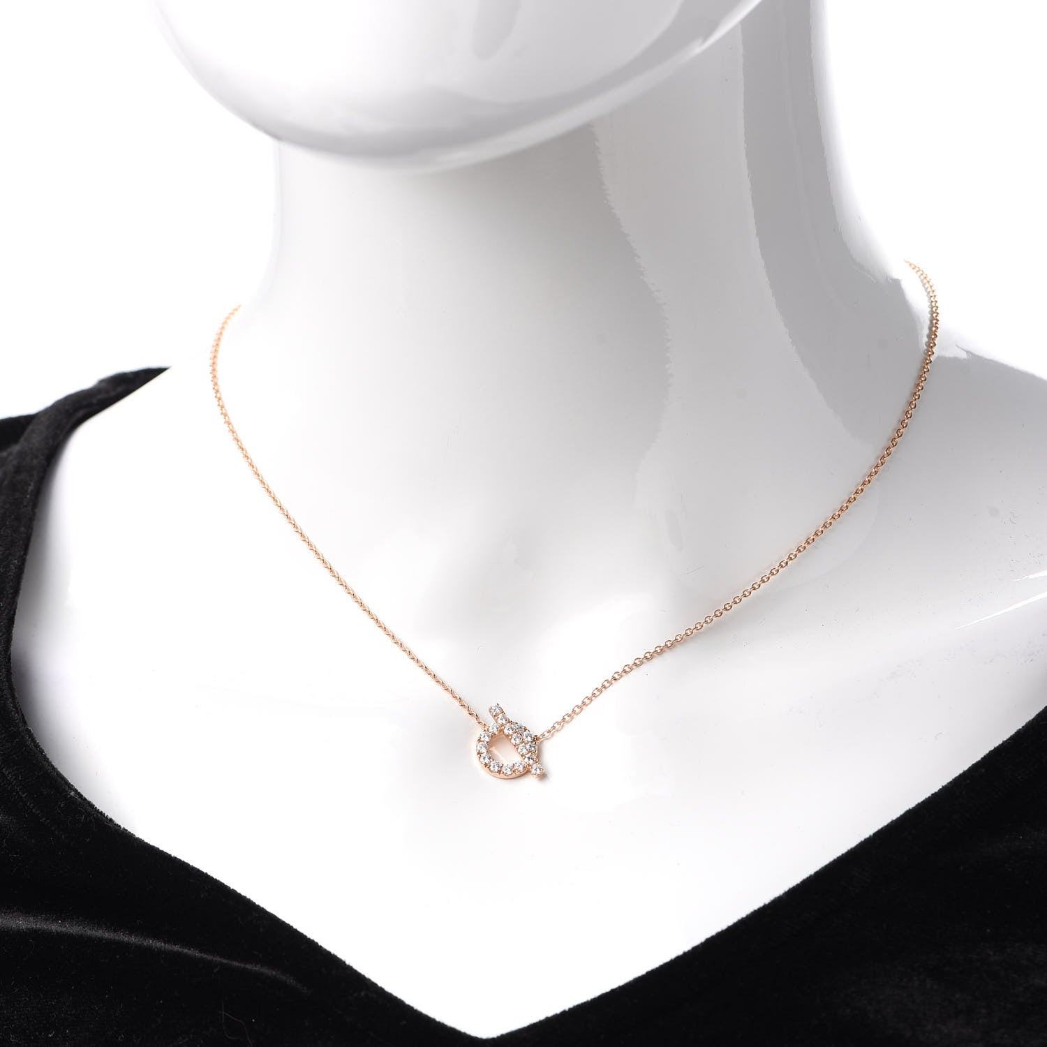 Hermes 18K Rose Gold Diamond Finesse Pendant Necklace 2 of 6