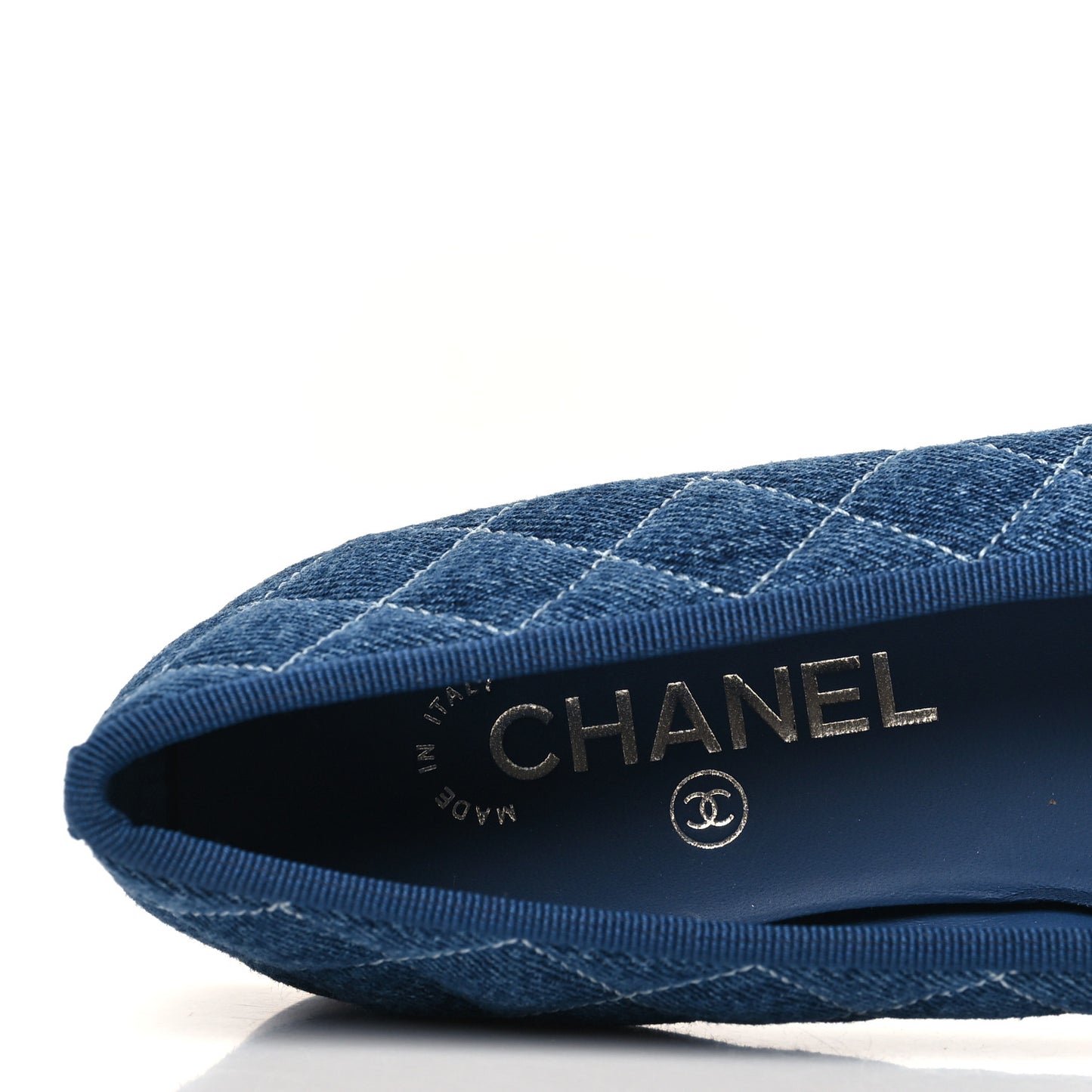 Washed Denim Quilted Cap Toe CC Ballerina Flats 36.5 Blue