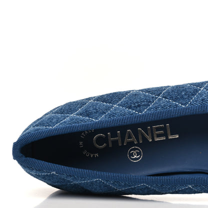 Chanel Washed Denim Quilted Cap Toe CC Ballerina Flats 36.5 Blue 8 of 10
