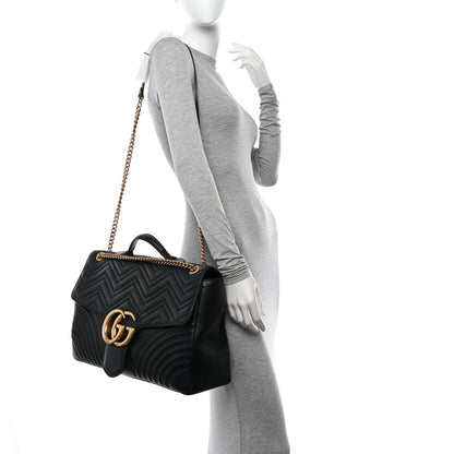 Gucci Calfskin Matelasse Maxi GG Marmont Top Handle Shoulder Bag Black 3 of 11