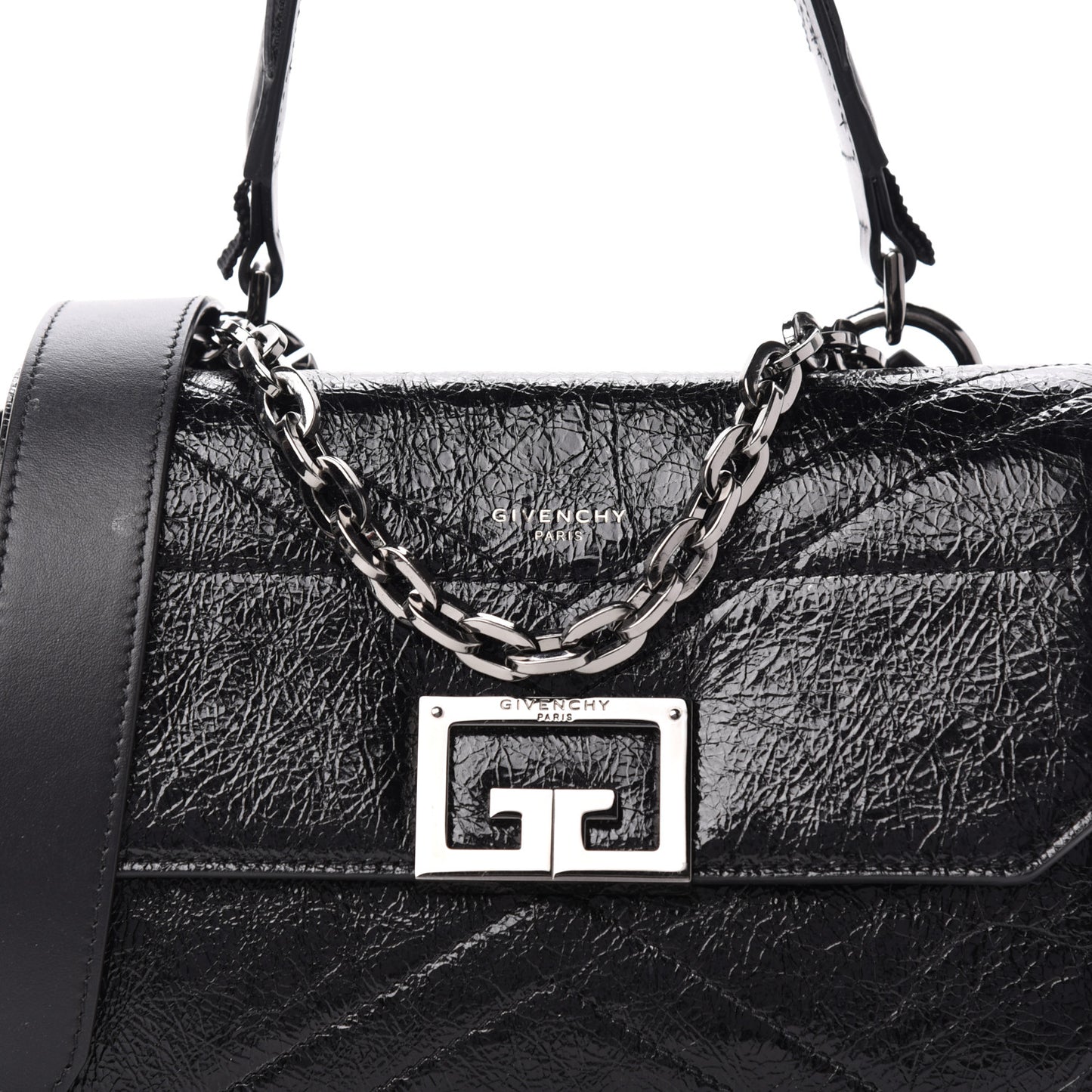 Creased Patent Calfskin Small ID Flap Black