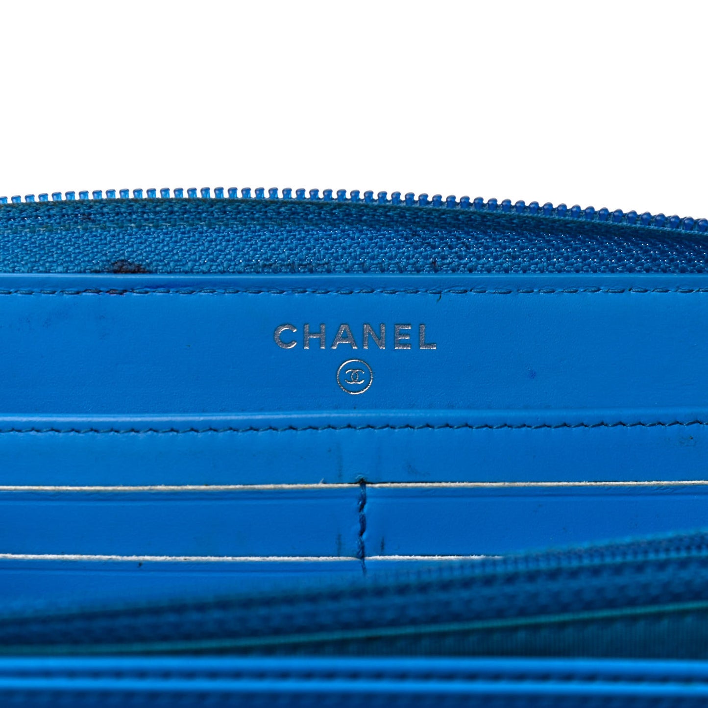 Patent Quilted Boy Zip Around Wallet Light Blue