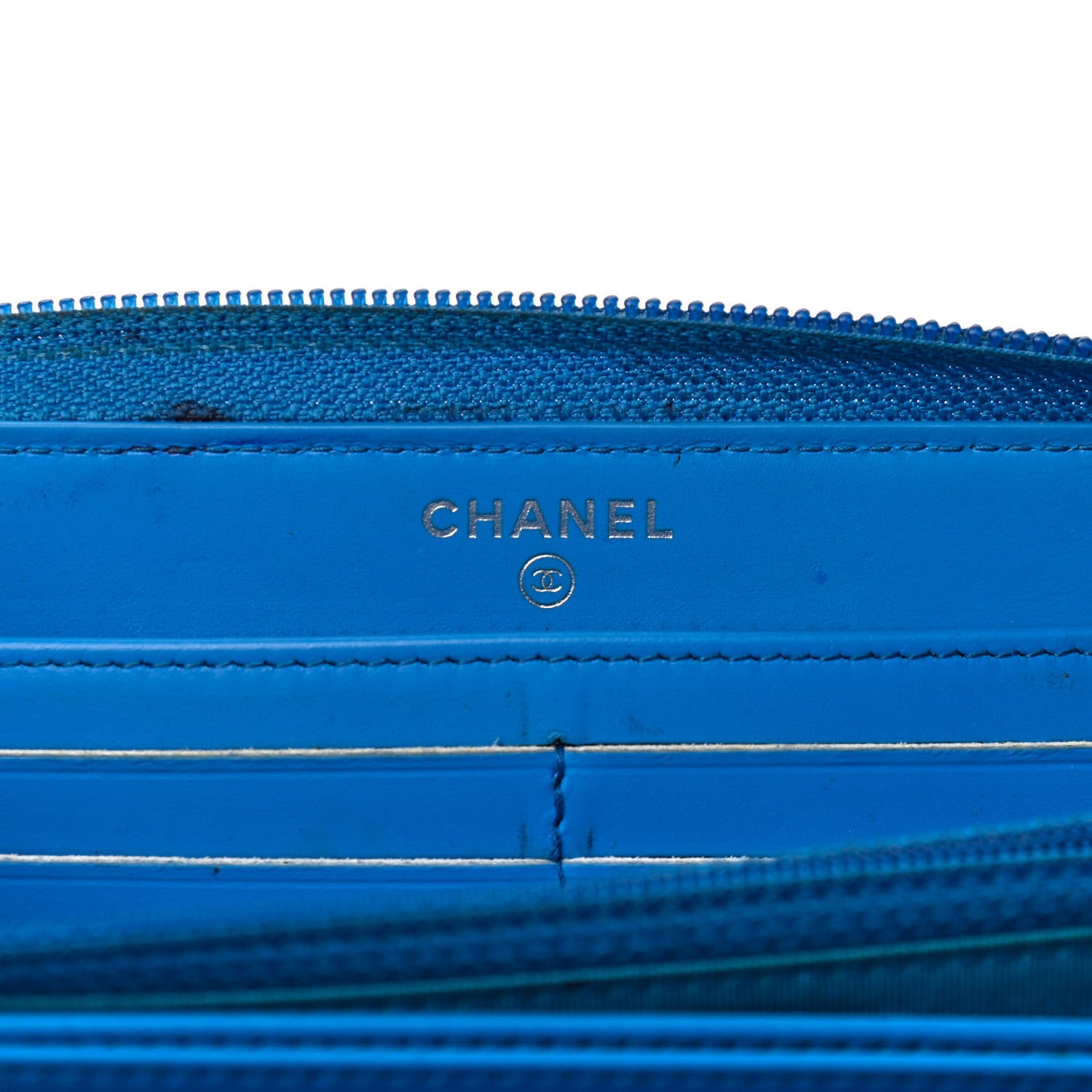 Chanel Patent Quilted Boy Zip Around Wallet Light Blue 6 of 8