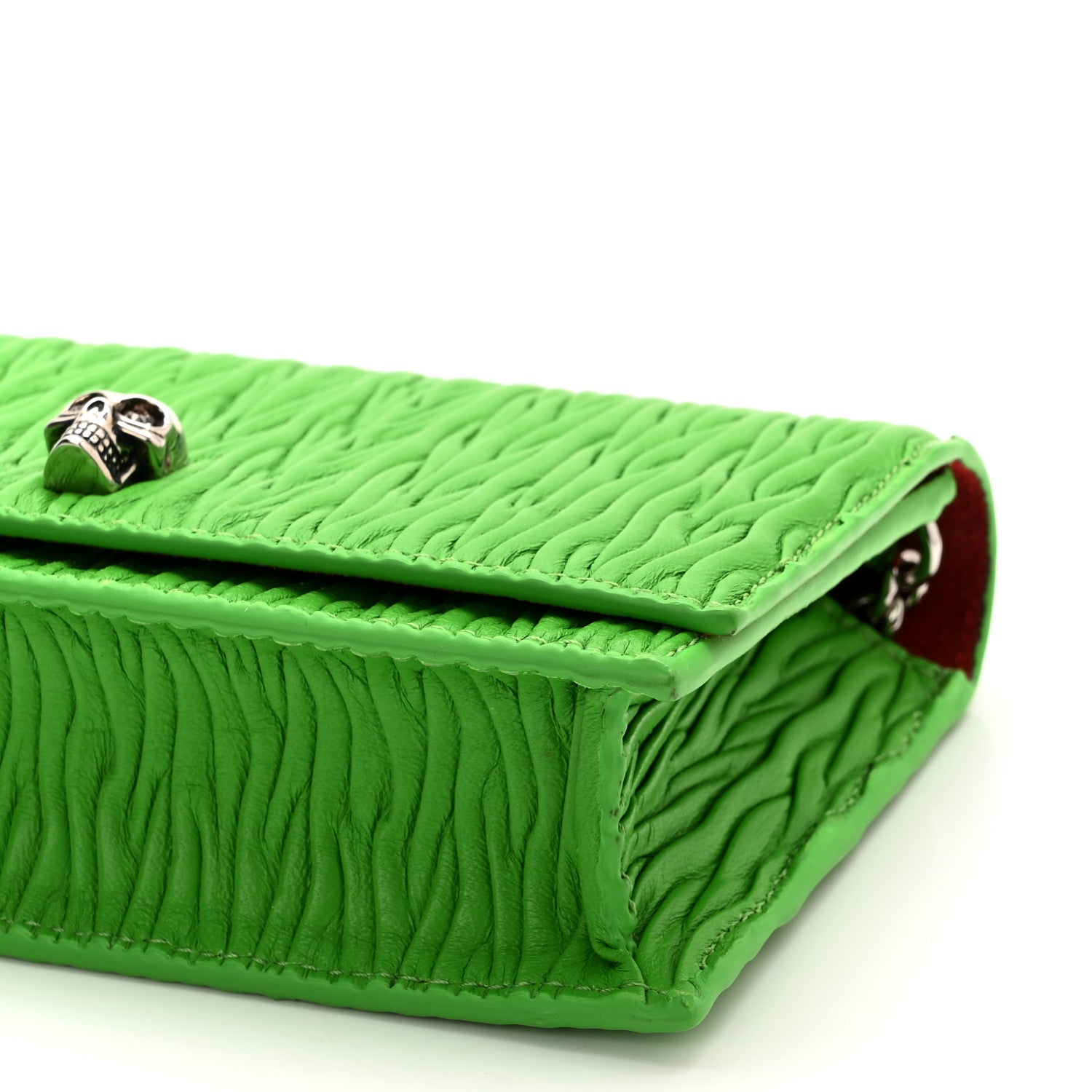 Alexander McQueen Lambskin Pleated Skull Small Chain Crossbody Bag Acid Green 9 of 9