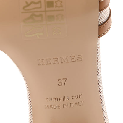 Hermes Calfskin Canvas Oasis Sandals 37 Noisette Beige Dore 6 of 9