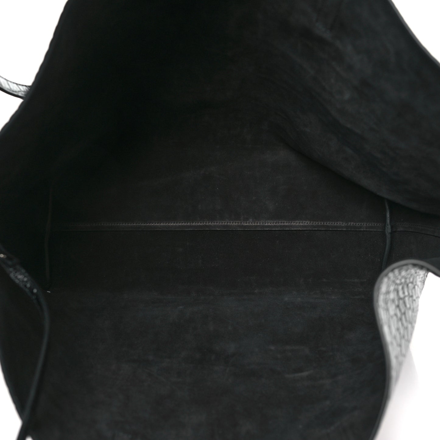 Calfskin Crocodile Embossed Large Shopper Tote Black