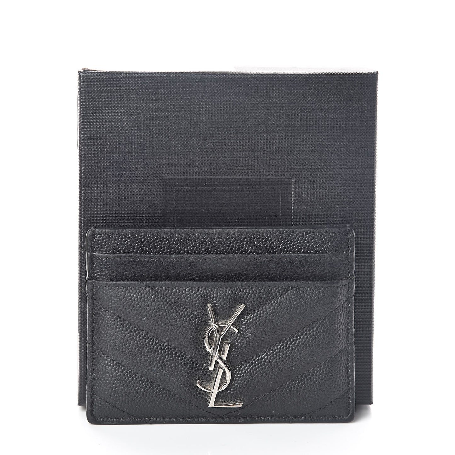 Grain De Poudre Matelasse Chevron Monogram Credit Card Case Black