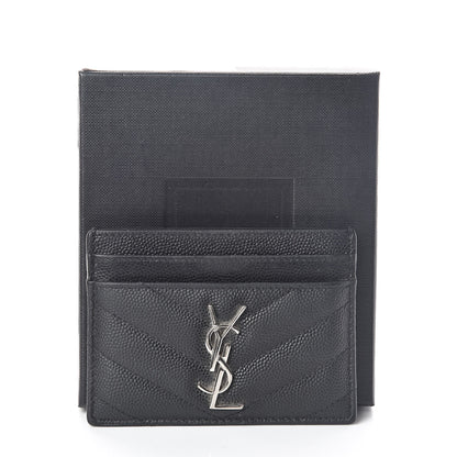 Saint Laurent Grain De Poudre Matelasse Chevron Monogram Credit Card Case Black 9 of 9