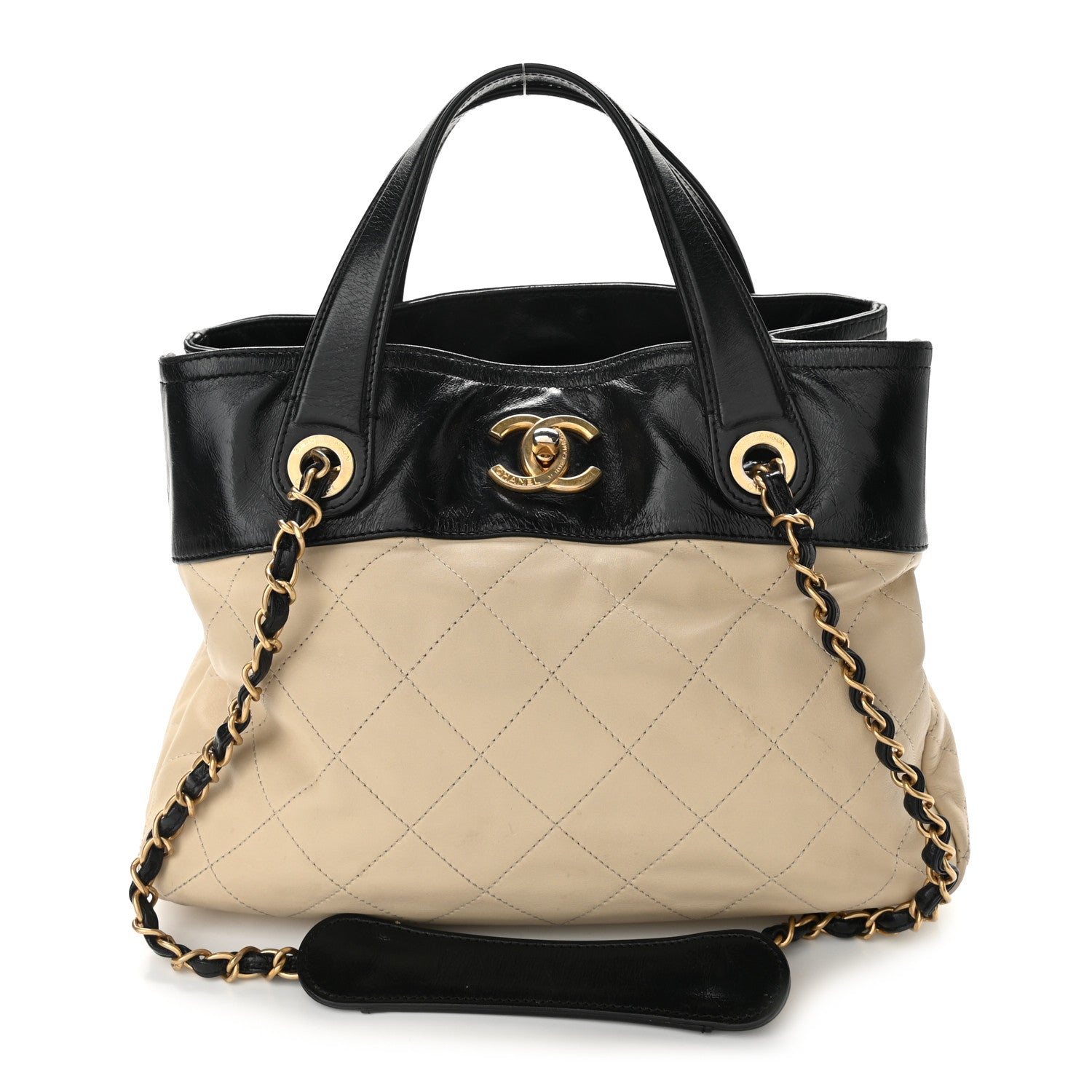 Chanel Calfskin Quilted In The Mix Shopping Tote Beige Black 1 of 10