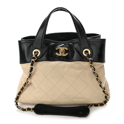 Chanel Calfskin Quilted In The Mix Shopping Tote Beige Black 1 of 10