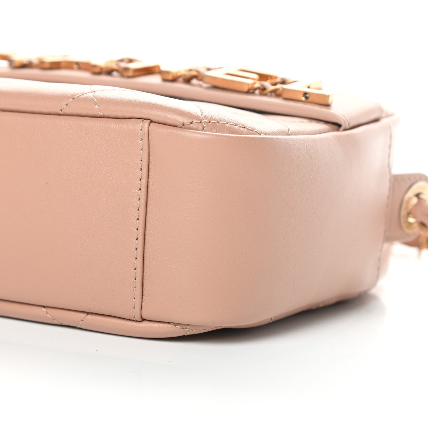 Calfskin Quilted Enchained Camera Case Bag Beige