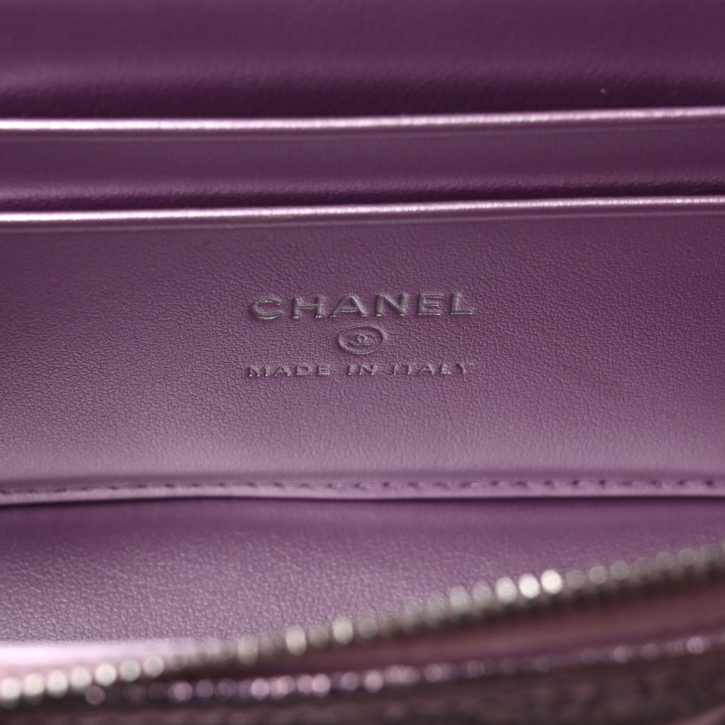 Metallic Calfskin Quilted Slim Vanity With Chain Pink