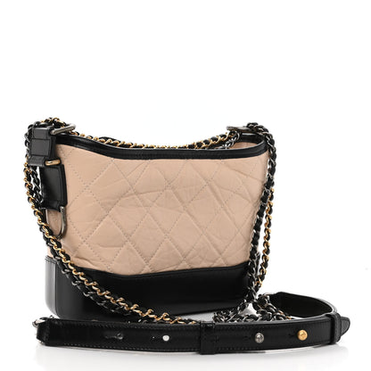 Chanel Aged Calfskin Quilted Small Gabrielle Hobo Beige Black 3 of 9