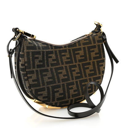 Fendi Fabric Jacquard Vitello Grace FF 1974 Mini Fendigraphy Hobo Bag Tobacco Moro Ebano 3 of 11