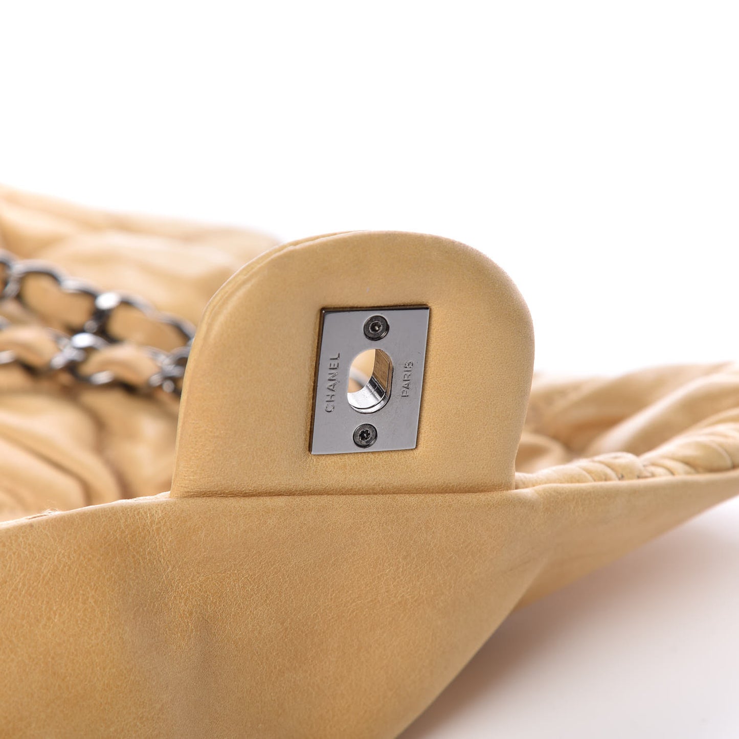 Calfskin Quilted Medium Bubble Quilt Flap Bag Beige