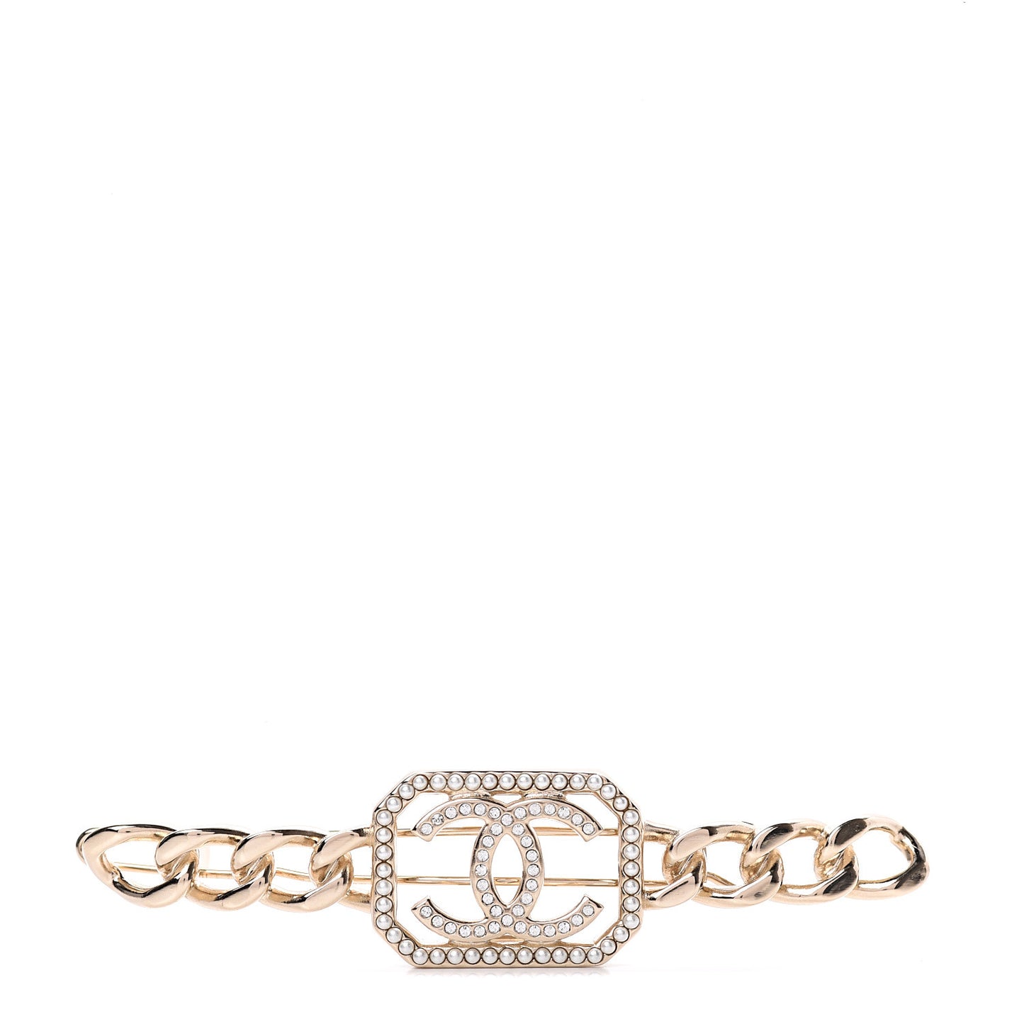 Crystal Chain CC Vendome Hair Clip Barrette Gold
