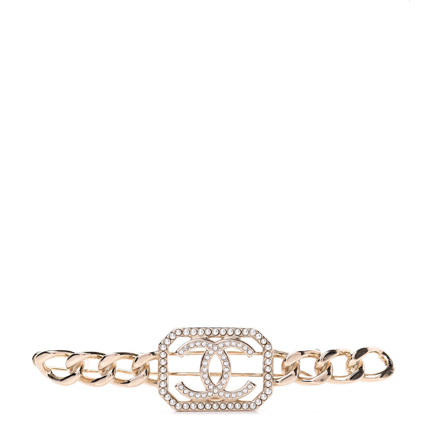 Chanel Crystal Chain CC Vendome Hair Clip Barrette Gold 1 of 4