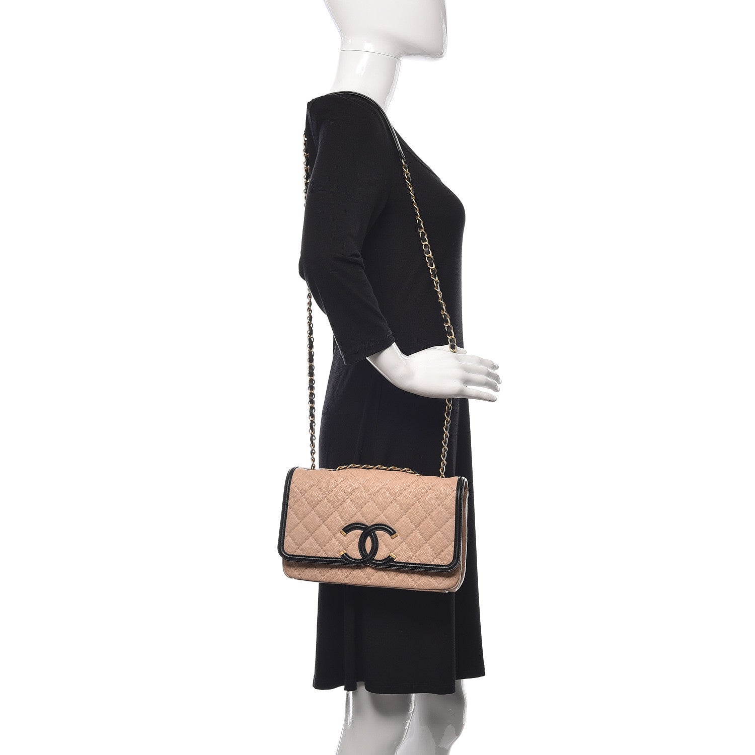 Chanel Caviar Quilted Medium CC Filigree Flap Beige Black 2 of 12