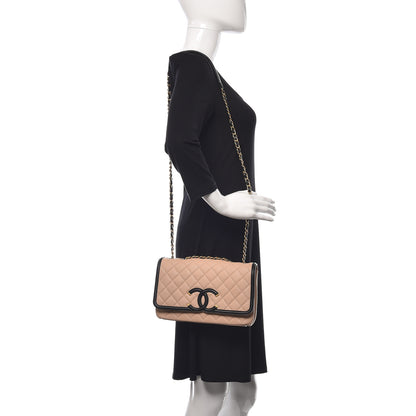 Chanel Caviar Quilted Medium CC Filigree Flap Beige Black 2 of 12